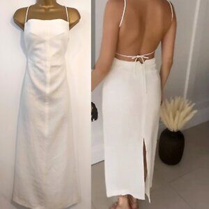 Zara White Linen Maxi Dress Size M